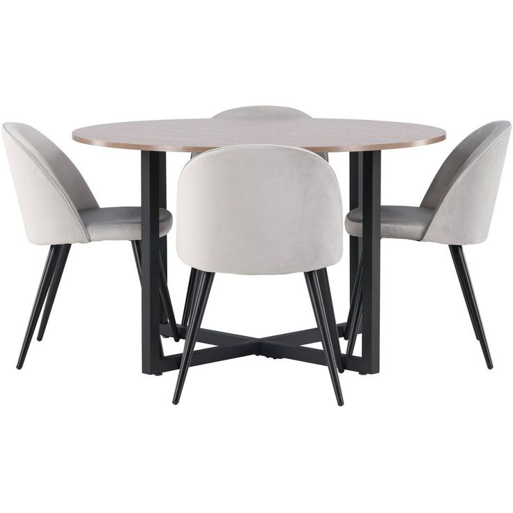 Ruokailuryhmä Venture Home, ⌀120cm Durango-pöytä + 4 harmaata Velvet-tuolia