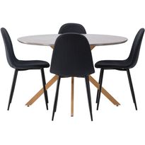 Ruokailuryhmä Venture Home, ⌀120cm harmaa/ruskea Piazza-ruokapöytä + 4 mustaa Polar-tuolia