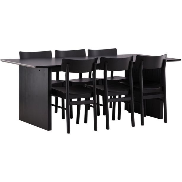 Ruokailuryhmä Venture Home, 200x100cm musta Vail-pöytä + 6 Montros-tuolia