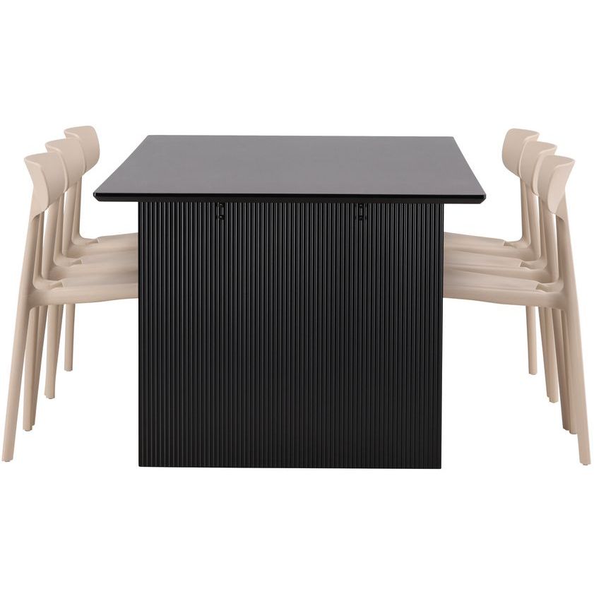 Ruokailuryhmä Venture Home, 200x100cm musta Vail-pöytä + 6 beigeä Ursholmen-tuolia
