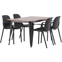 Ruokailuryhmä Venture Home, 140x80cm ruskea Tempe-pöytä + 4 mustaa Baltimore-tuolia