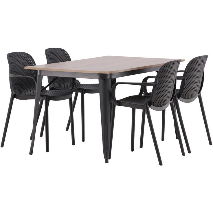Ruokailuryhmä Venture Home, 140x80cm ruskea Tempe-pöytä + 4 mustaa Baltimore-tuolia