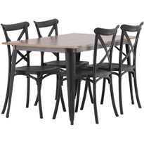 Ruokailuryhmä Venture Home, 140x80cm ruskea Tempe-pöytä + 4 mustaa Crosett-tuolia