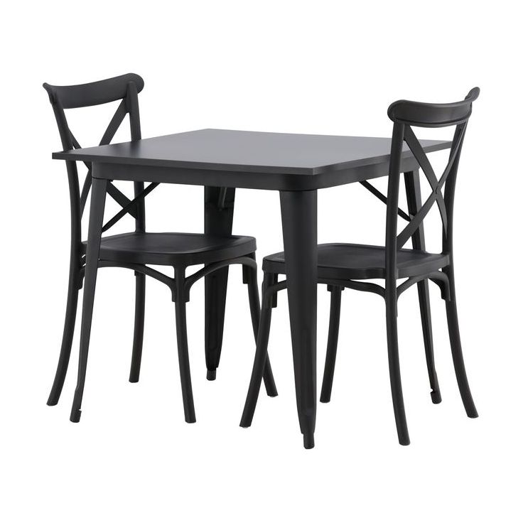 Ruokailuryhmä Venture Home, 80x80cm musta Tempe-pöytä + 2 mustaa Crosett-tuolia