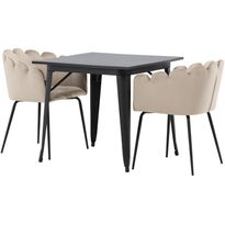 Ruokailuryhmä Venture Home, 80x80cm musta Tempe-pöytä + 2 beigeä Limhamn-tuolia