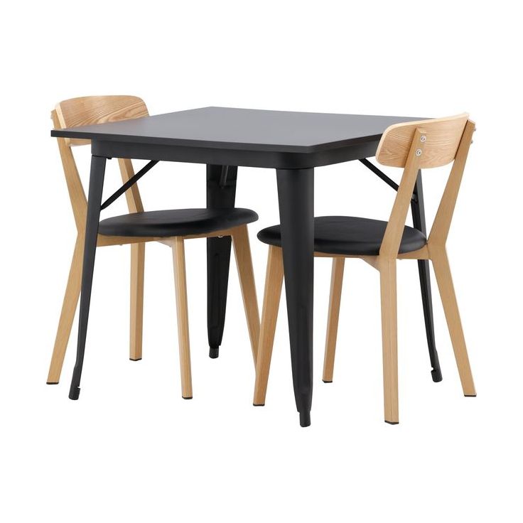 Ruokailuryhmä Venture Home, 80x80cm musta Tempe-pöytä + 2 ruskea-mustaa Sanjos-tuolia