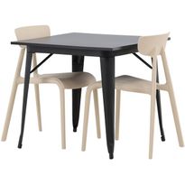 Ruokailuryhmä Venture Home, 80x80cm musta Tempe-pöytä + 2 Ursholmen-tuolia