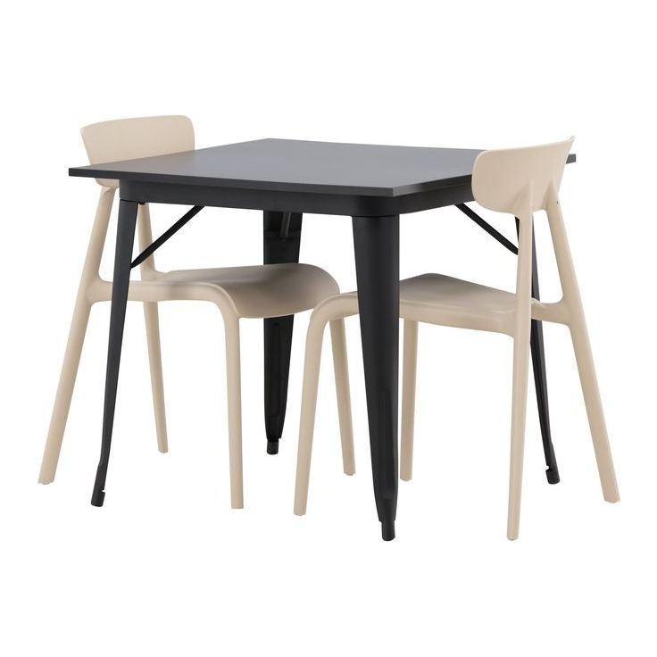 Ruokailuryhmä Venture Home, 80x80cm musta Tempe-pöytä + 2 Ursholmen-tuolia