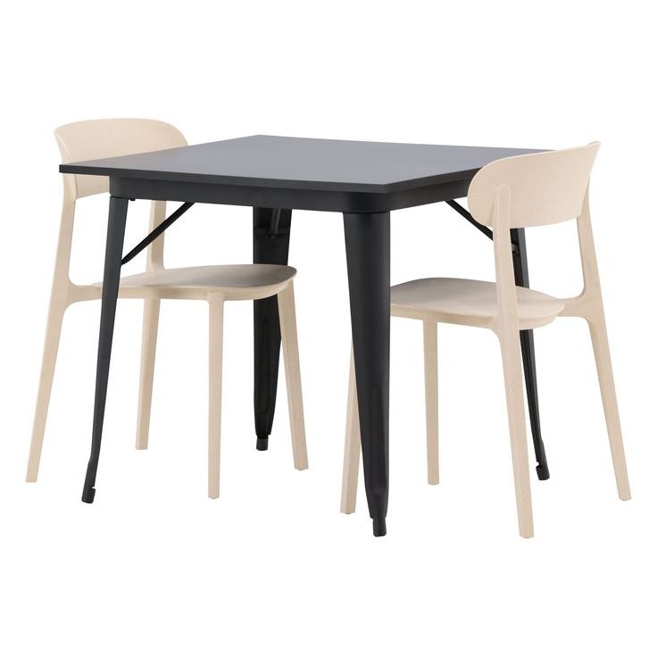 Ruokailuryhmä Venture Home, 80x80cm musta Tempe-pöytä + 2 beigeä Åstol-tuolia