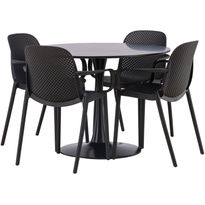 Ruokailuryhmä Venture Home, ⌀100cm musta Glade-pöytä + 4 mustaa Baltimore-tuolia