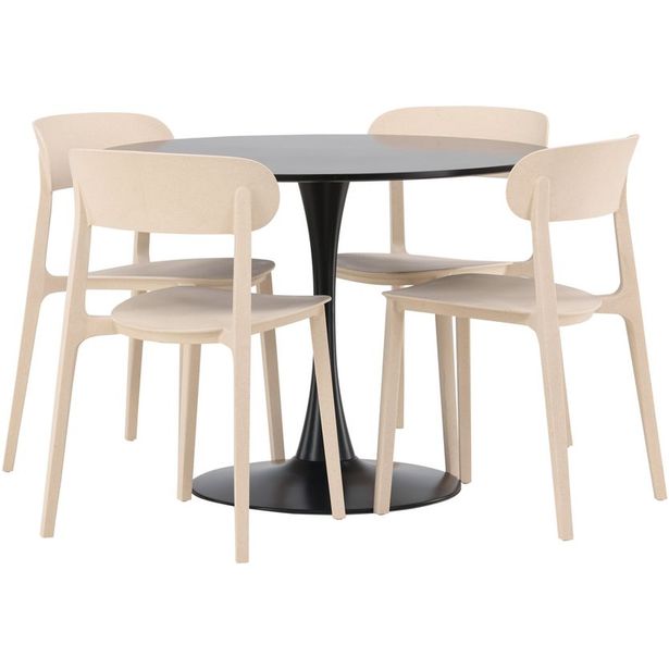 Ruokailuryhmä Venture Home, ⌀100cm musta Glade-pöytä + 4 beigeä Åstol-tuolia