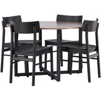 Ruokailuryhmä Venture Home, ⌀120cm Durango-pöytä + 4 mustaa Montros-tuolia