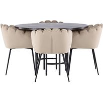Ruokailuryhmä Venture Home, ⌀115cm Copenhagen-pöytä + 4 beigeä Limhamn-tuolia
