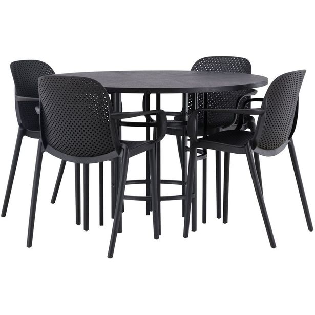 Ruokailuryhmä Venture Home, ⌀115cm Copenhagen-pöytä + 4 mustaa Baltimore-tuolia
