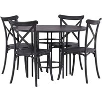 Ruokailuryhmä Venture Home, ⌀115cm Copenhagen-pöytä + 4 mustaa Crosett-tuolia