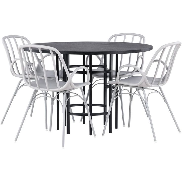 Ruokailuryhmä Venture Home, ⌀115cm musta Copenhagen-pöytä + 4 greigeä Dyrön-tuolia