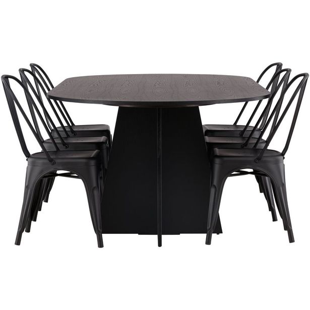 Ruokailuryhmä Venture Home, 230x115cm musta Bootcut-pöytä + 4 mustaa Tempe-tuolia