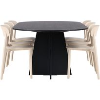 Ruokailuryhmä Venture Home, 230x115cm musta Bootcut-pöytä + 6 Åstol-tuolia