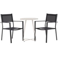 Parvekeryhmä Venture Home, ø60cm Bacong-pöytä + 2 mustaa, pinottavaa Copacabana-tuolia