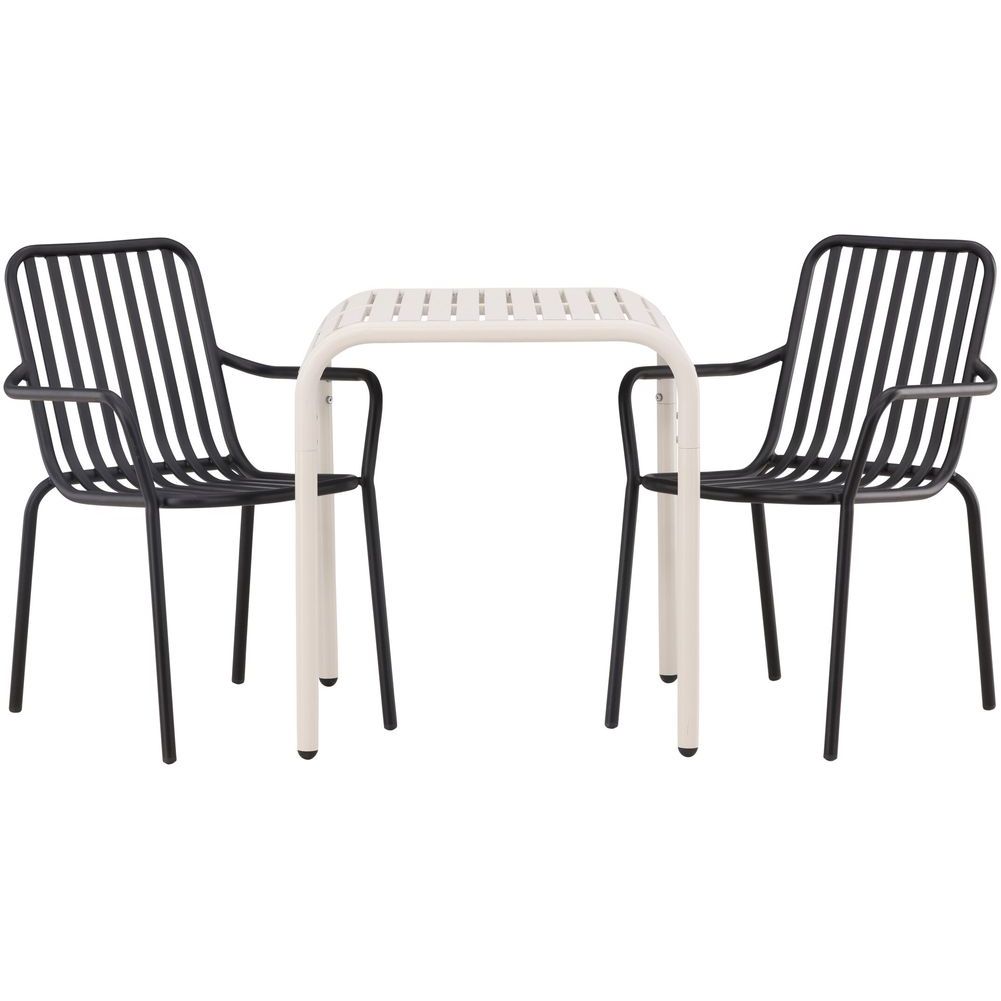 Parvekeryhmä Venture Home, 70x70cm beige Borneo-pöytä + 2 mustaa Peking-tuolia