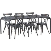Ruokailuryhmä Venture Home, 200x100cm musta Borneo-pöytä + 6 mustaa Tablas-tuolia