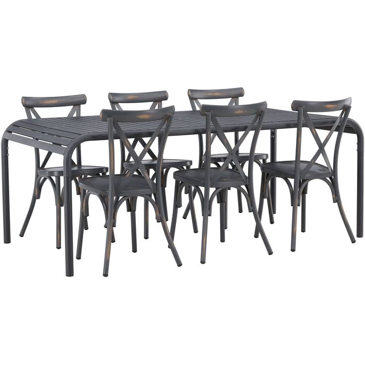 Ruokailuryhmä Venture Home, 200x100cm musta Borneo-pöytä + 6 mustaa Tablas-tuolia