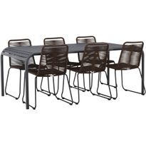 Ruokailuryhmä Venture Home, 200x100cm musta Borneo-pöytä + 6 mustaa Lindos-tuolia