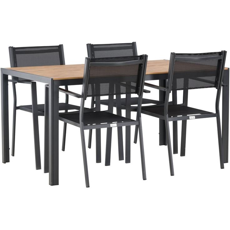 Ruokailuryhmä Venture Home, 150x90cm ruskea/musta Break-pöytä + 4 mustaa, pinottavaa Copacabana-tuolia