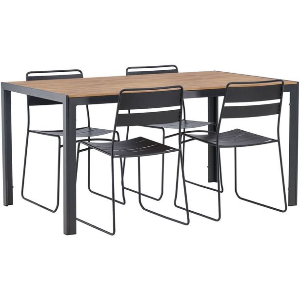 Ruokailuryhmä Venture Home, 150x90cm ruskea/musta Break-pöytä + 4 mustaa Lina-tuolia
