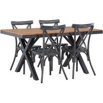 Ruokailuryhmä Venture Home, 150x90cm ruskea/musta Garcia-pöytä + 4 mustaa Tablas-tuolia