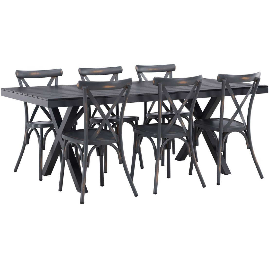 Ruokailuryhmä Venture Home, 200x100cm musta Garcia-pöytä + 6 mustaa Tablas-tuolia