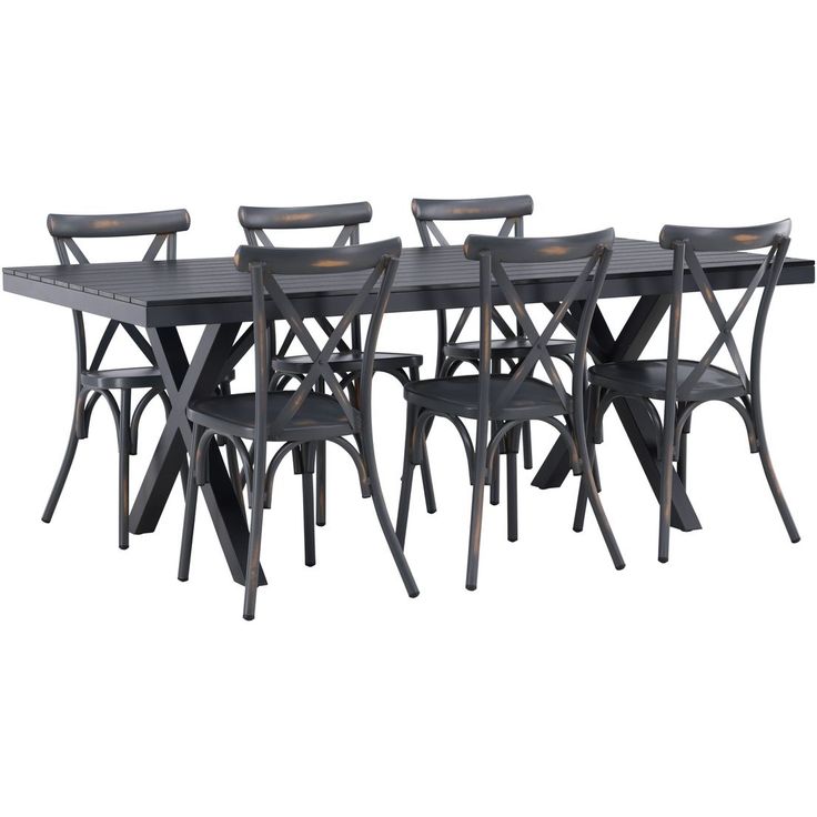 Ruokailuryhmä Venture Home, 200x100cm musta Garcia-pöytä + 6 mustaa Tablas-tuolia