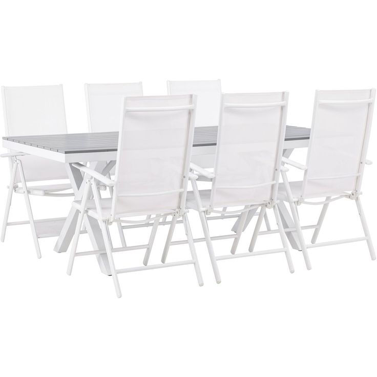 Ruokailuryhmä Venture Home, 200x100cm harmaa/valkoinen Garcia-pöytä + 6 valkoista Break-tuolia