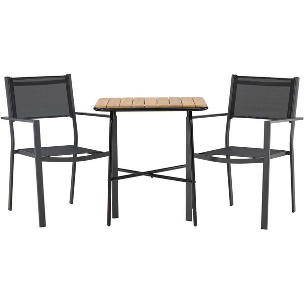 Parvekeryhmä Venture Home, 88x70cm Holmbeck-pöytä + 2 mustaa Copacabana-tuolia