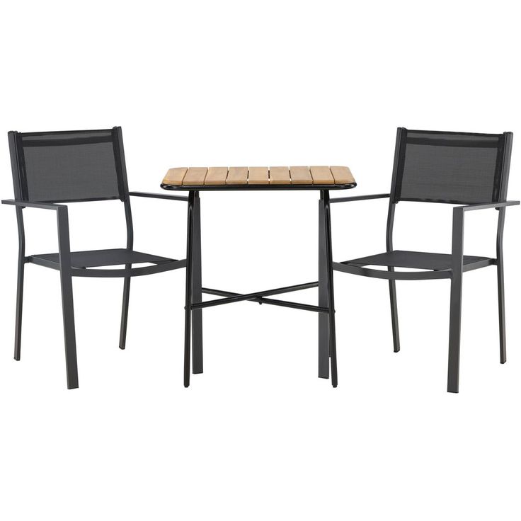 Parvekeryhmä Venture Home, 88x70cm Holmbeck-pöytä + 2 mustaa Copacabana-tuolia