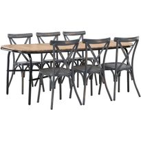 Ruokailuryhmä Venture Home, 200x90cm ruskea/musta Holmbeck-pöytä + 6 mustaa Tablas-tuolia