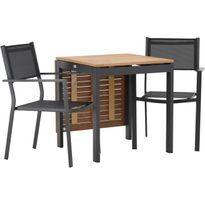 Ruokailuryhmä ulos Venture Home, 70x70/130cm Diego-klaffipöytä + 2 mustaa Copacabana-tuolia