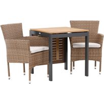 Ruokailuryhmä ulos Venture Home, 70x70/130cm Diego-klaffipöytä + 2 ruskeaa Malina-tuolia