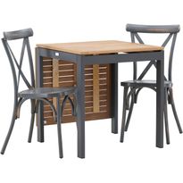 Ruokailuryhmä ulos Venture Home, 70x70/130cm Diego-klaffipöytä + 2 tummanharmaata Peking-tuolia