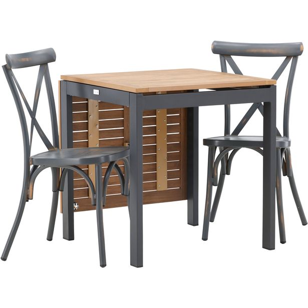 Ruokailuryhmä ulos Venture Home, 70x70/130cm Diego-klaffipöytä + 2 tummanharmaata Peking-tuolia