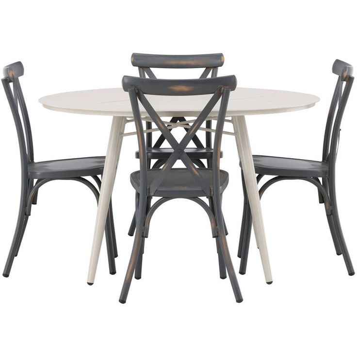 Ruokailuryhmä Venture Home, ø120cm, beige Lina-pöytä + 4 mustaa Tablas-tuolia