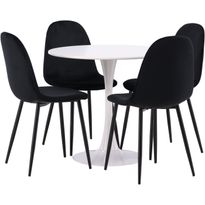 Pyöreä ruokailuryhmä Venture Home, Ø80cm, valkoinen Hamden-pöytä + 4 mustaa Polar-tuolia, sametti