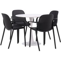 Pyöreä ruokailuryhmä Venture Home, Ø80cm, valkoinen Hamden-pöytä + 4 mustaa Baltimore-tuolia