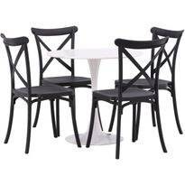 Pyöreä ruokailuryhmä Venture Home, Ø80cm, valkoinen Hamden-pöytä + 4 mustaa Crosett-tuolia