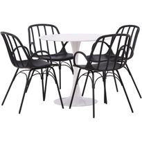Pyöreä ruokailuryhmä Venture Home, Ø80cm, valkoinen Hamden-pöytä + 4 Dyrön-tuolia