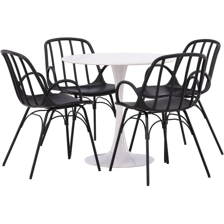 Pyöreä ruokailuryhmä Venture Home, Ø80cm, valkoinen Hamden-pöytä + 4 Dyrön-tuolia