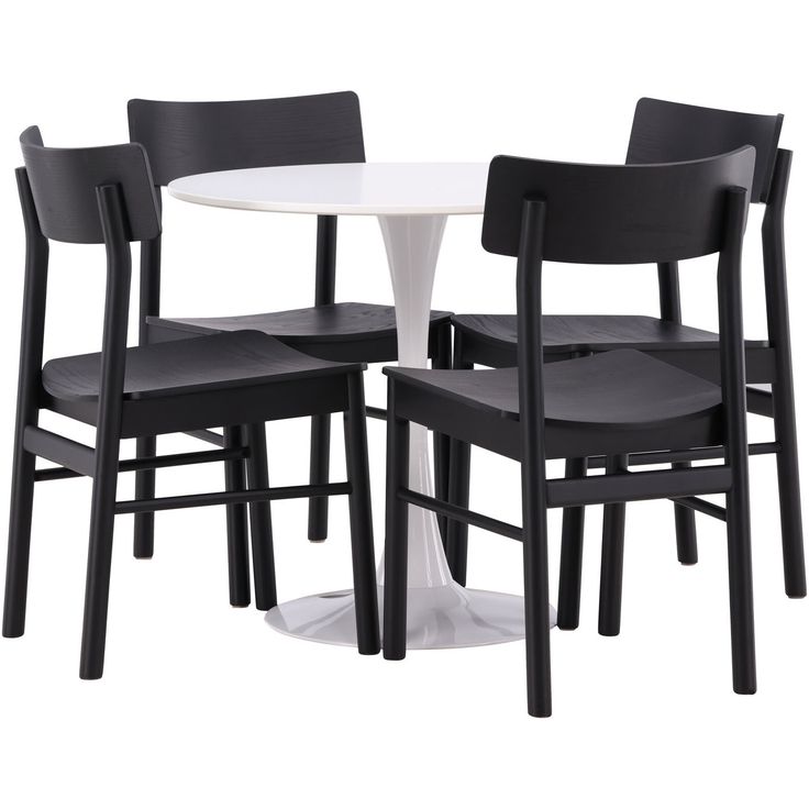 Pyöreä ruokailuryhmä Venture Home, Ø80cm, valkoinen Hamden-pöytä + 4 mustaa Montros-tuolia