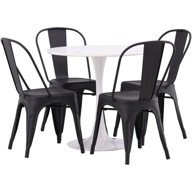 Pyöreä ruokailuryhmä Venture Home, Ø80cm, valkoinen Hamden-pöytä + 4 Tempe-tuolia