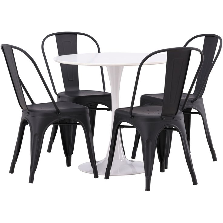 Pyöreä ruokailuryhmä Venture Home, Ø80cm, valkoinen Hamden-pöytä + 4 Tempe-tuolia