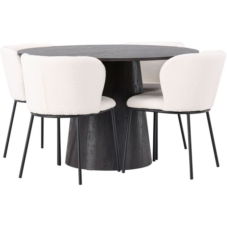 Ruokailuryhmä Venture Home, ⌀120cm Lanzo-pöytä + 4 valkoista Edina-tuolia